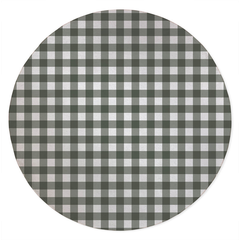Proper Gingham Non-Slip Outdoor Rug, Round 5'