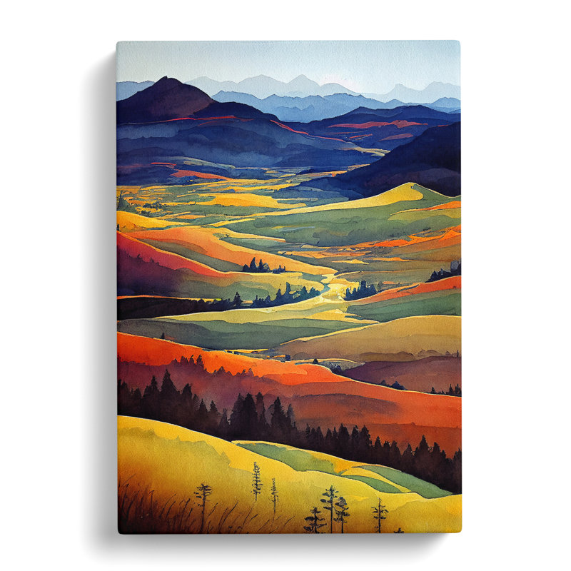 Watercolour Meadow Landscape No.4 - Wrapped Canvas, 50cm H x 35cm W x 3cm D