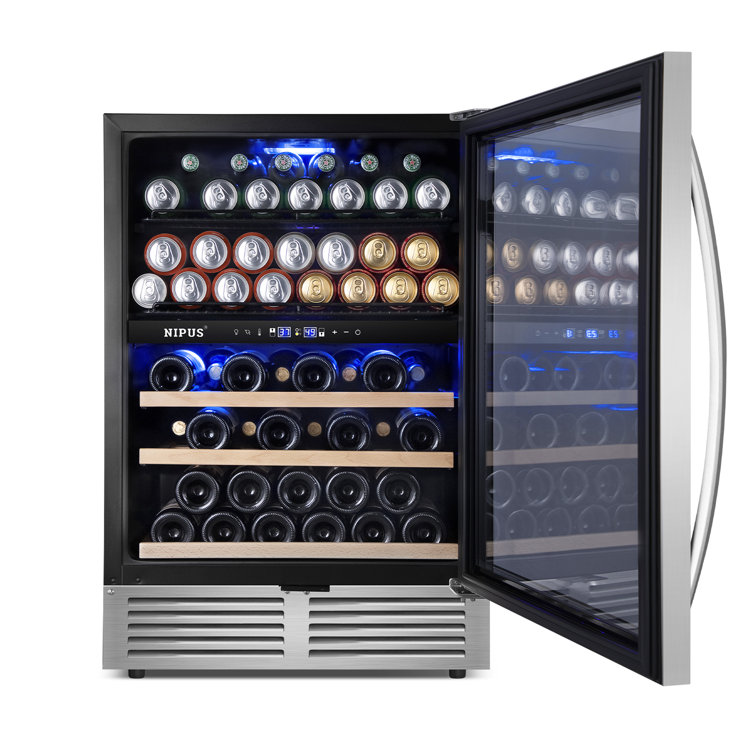 Nipus 20 Bottle and 60 Can 24-Inch Series Dual Zone Built-in and Freestanding Wine & Beverage Refrigerator Tempered NPDUAL02