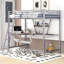 Lit mezzanine double en métal avec bureau et tablette de rangement, lit station de travail argenté pour les adolescents, un dortoir ou une chambre à coucher-1150877692-1150877689