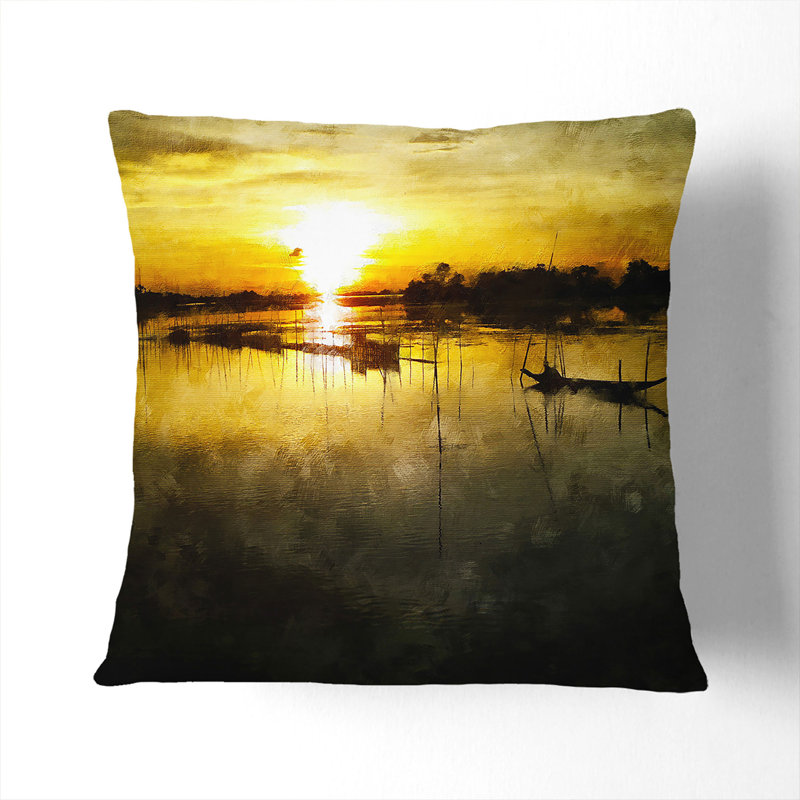 Fishing Boats In Bangladesh Square Throw Cushion, 40cm H x 40cm W x 15cm D, Stone