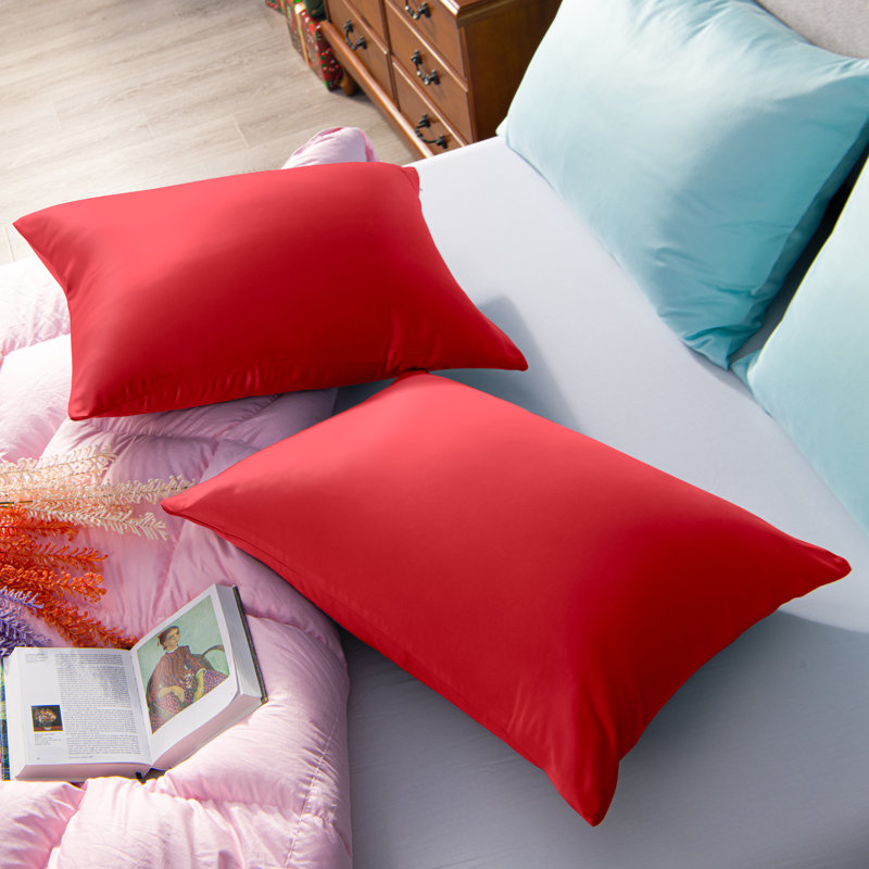  Ensemble de 2 taies d'oreiller en microfibre / polyester pour chambre d'amis, Taie d’oreiller standard, Rouge
