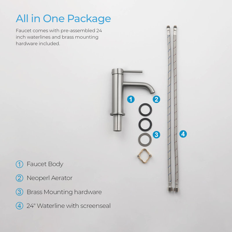 Circular Single-handle Bathroom Faucet, Brushed Nickel, Drain Assembly Included