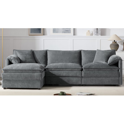 103" Chenille Modular Sectional Sofa with Deep and Wide Seat, L Shaped Cloud Couch Set with Double Cushions, 4 Seat Sofa with Movable Ottoman, Oversized Indoor Furniture