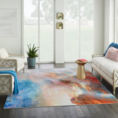 Tapis bleu / beige / orange Edite