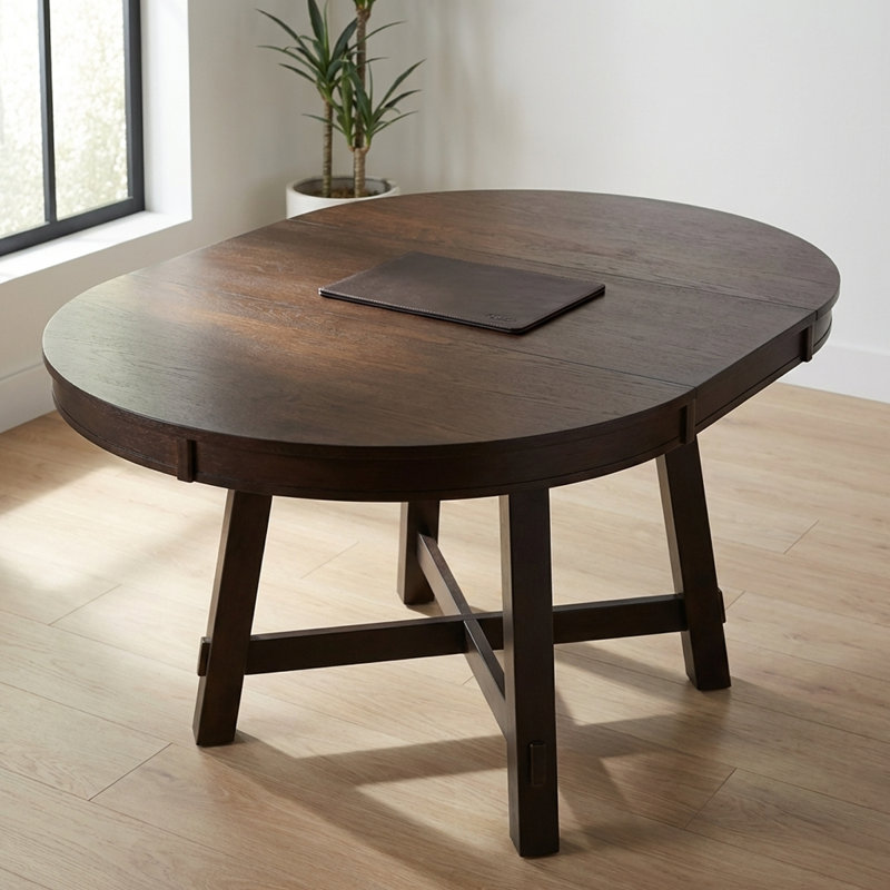 42”-58” Expandable Dining Table For 6 - Round Wood Table With Durable X-Base, Espresso Wood