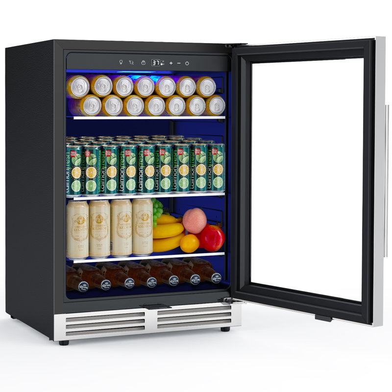 24" Beverage Refrigerator, 200-Can Capacity, Built-In/Freestanding, Glass Shelves, Dual Handle Options, Reversible Door & Safety Lock