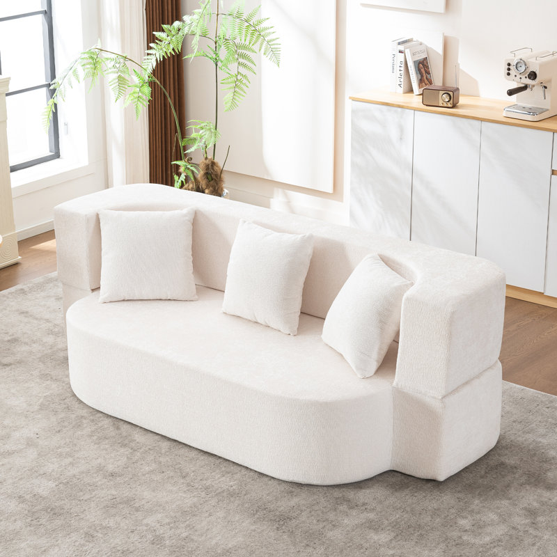 Azareu Upholstered Boneless Convertible Folding Sleeper Sofa Bed with 3 Pillows,No Assembly, Ivory