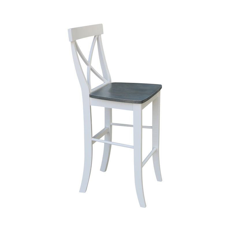 Tabouret de bar en bois massif Guzik, Tabouret de bar (siège d'une hauteur de 29 po), Blanc / gris bruyère
