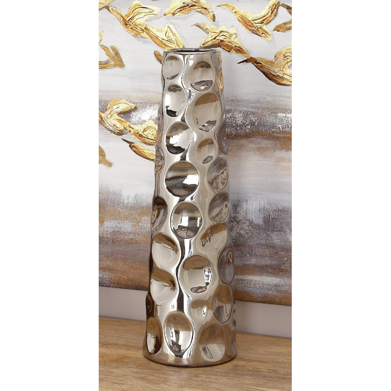 Meltham Ceramic Cone Decorative Vase with Concaved Bubble Texture, Silver