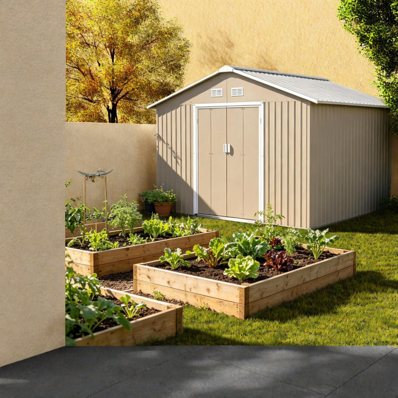 Remises spacieuses en acier, rangement en métal moderne avec évents pour la cour arrière