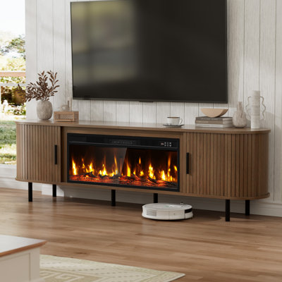 80" Modern Fireplace Tv Stand For Tvs Up To 90", Fluted Entertainment Center With Electric Fireplace, Media Console Cabinet For Living Room