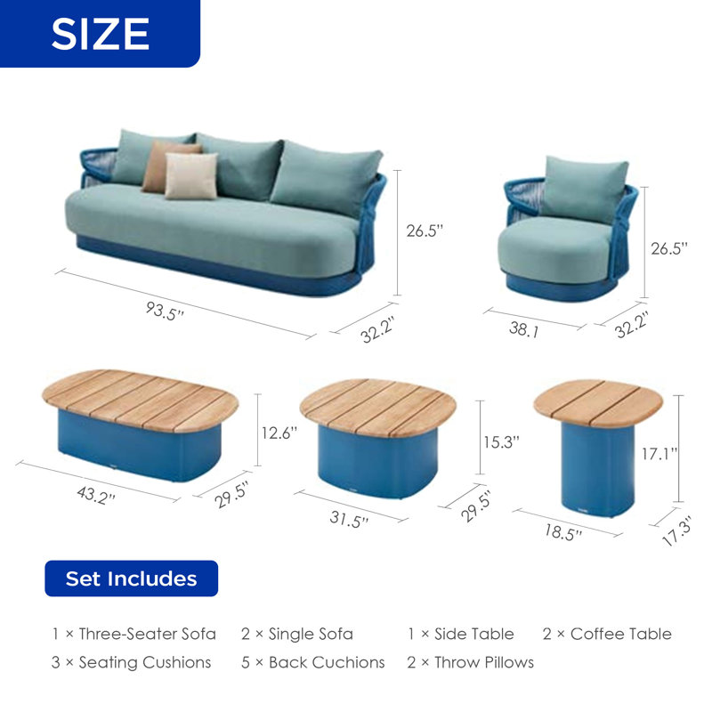 Aio Outdoor 6 - Piece Conversation Set, Teal, Blue