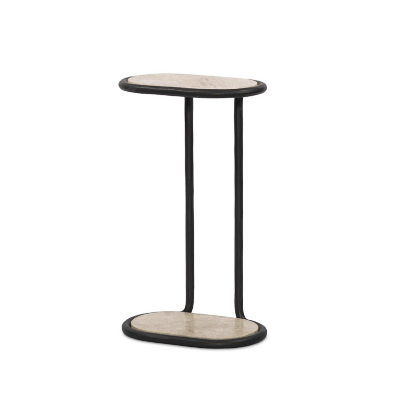 Marble Tray Top End Table, Lunar Marble, Hammered Gunmetal