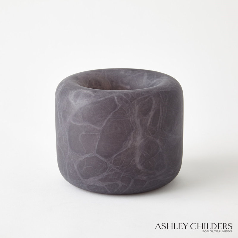 Alabaster Ring Bowl-Grey-Tall, Grey