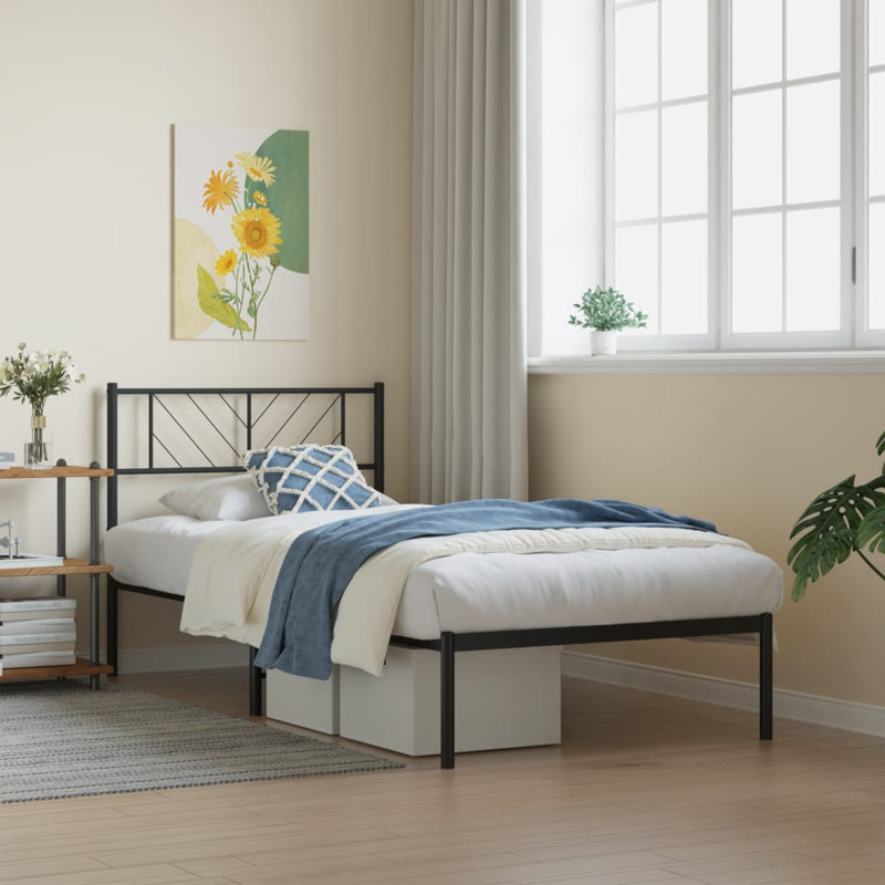 Nelvie Metal Bed, Black, European Single (90 x 200 cm)