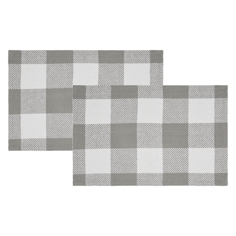 Ash Grey Buffalo Check Cotton Placemats Set of 2, 13x19