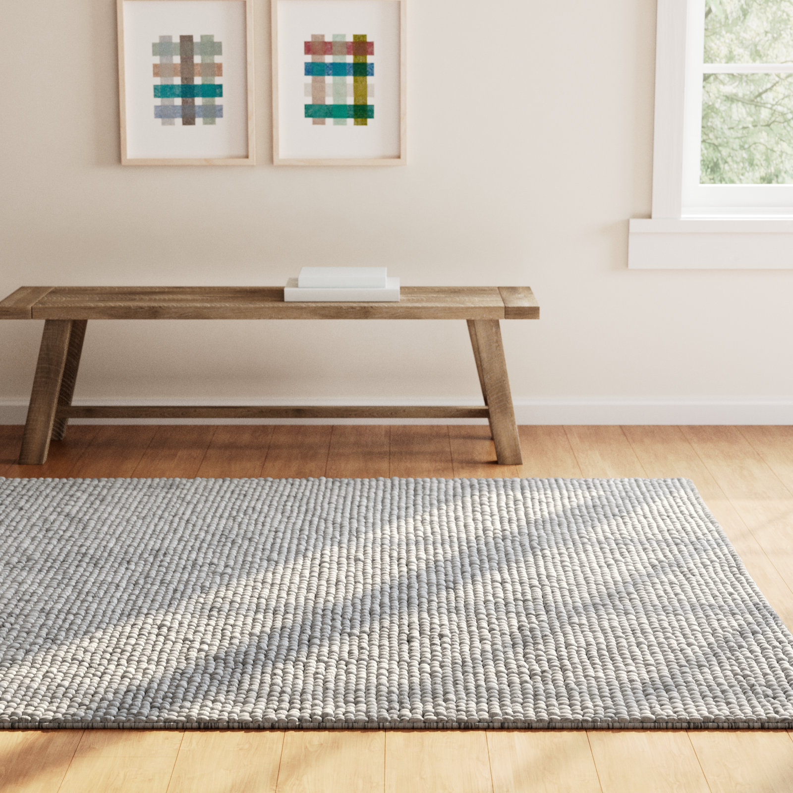 Elle Light Grey Ivory Hand-Woven Rug, Rectangle 6' x 9'
