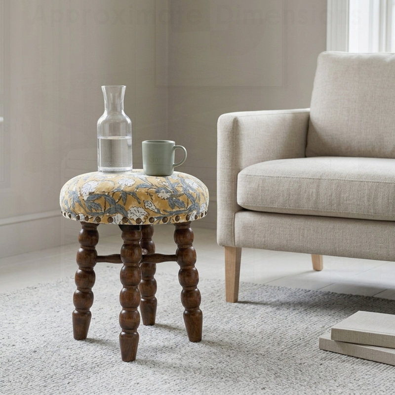 Tabouret de bar rembourré Spindle avec structure en bois d'acacia massif, parfait pour le confort et la durabilité dans les cuisines modernes