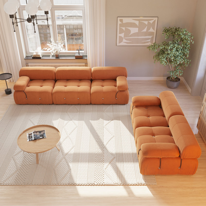 2-Piece Modular Velvet  Living Room Sets, Orange
