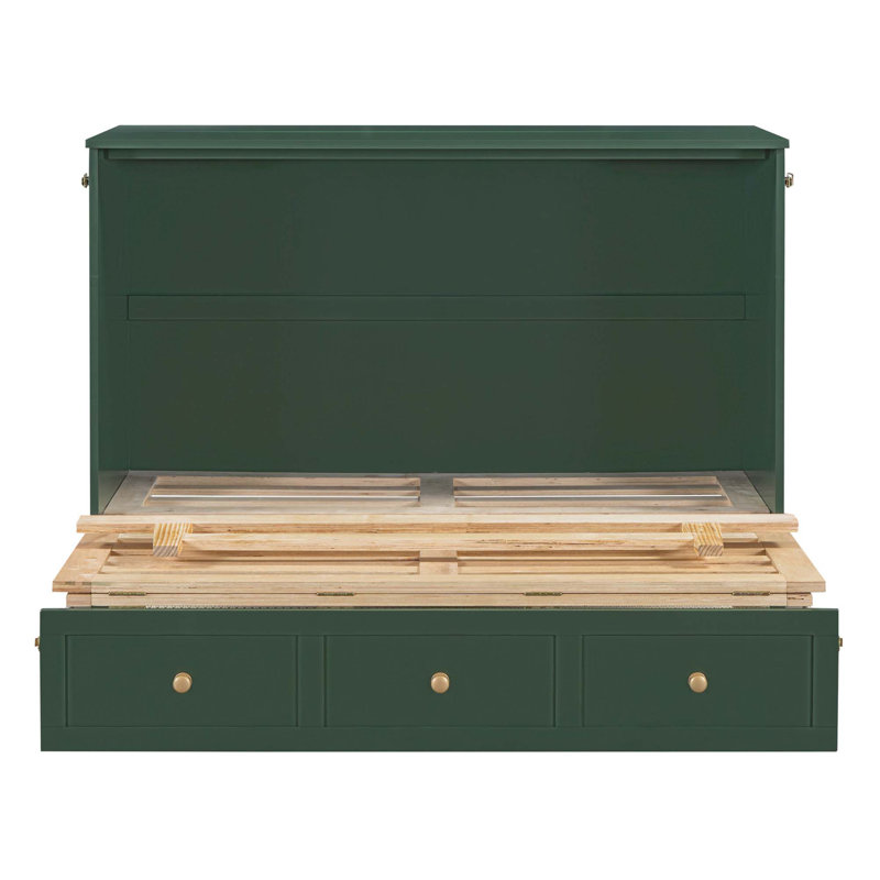 Murphy Bed With Large Drawers, Queen, Green