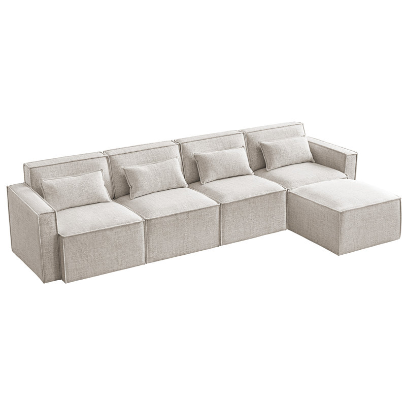 Canapé modulaire rembourré 5 pièces Taufner, 100 % lin beige
