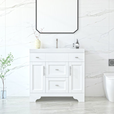 Anvay 36 in. Single Sink Freestanding Bathroom Vanity in Matte White with White Carrara Quartz Top