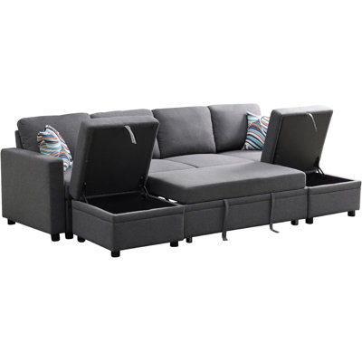 102" 6-Pieces Convertible Sofa Couch With Pull Out Bed And Storage by Latitude Run