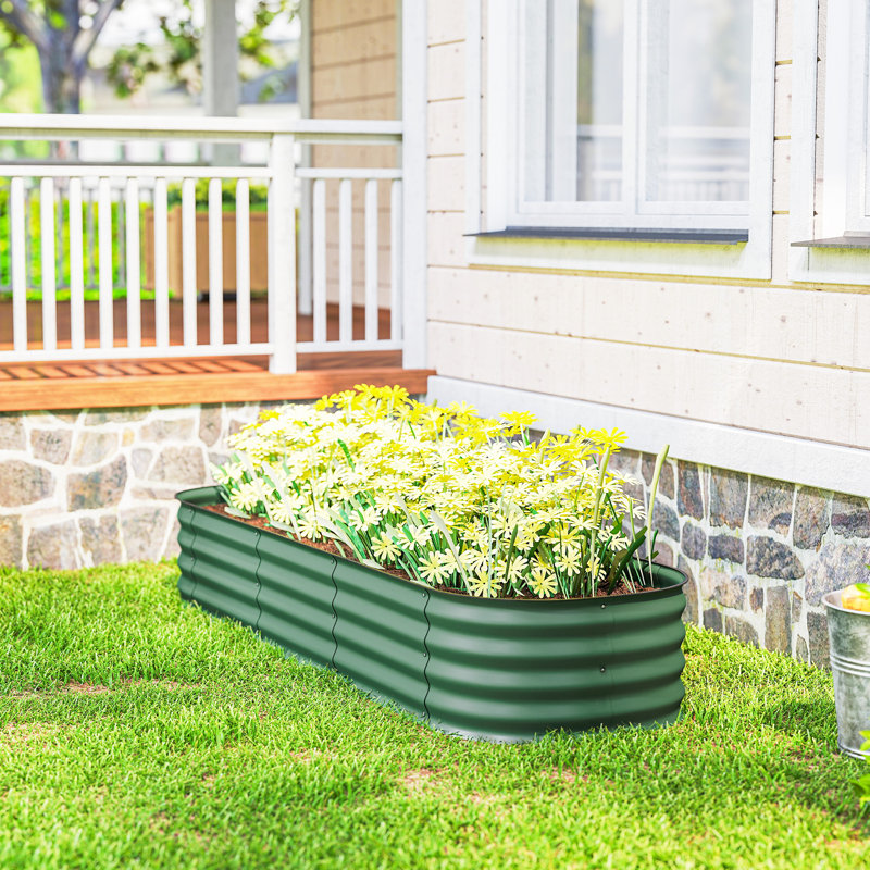 Sairah Metal Raised Garden Bed, Green, 11.75" H x 76.75" W x 24.5" D