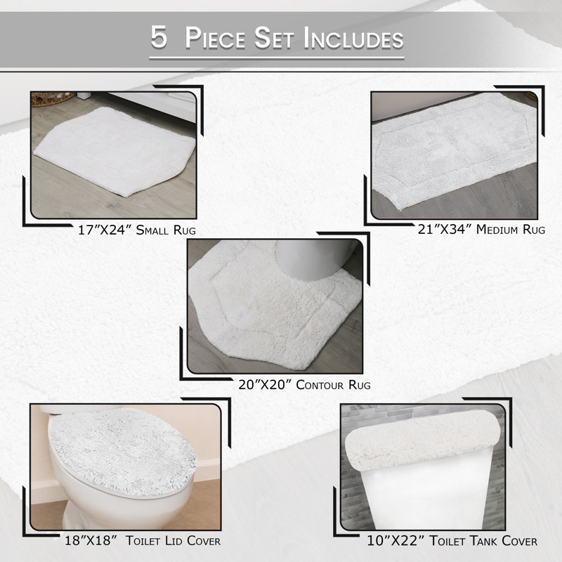Ensemble de tapis de bain en coton 5 pièces Athyrium, Blanc