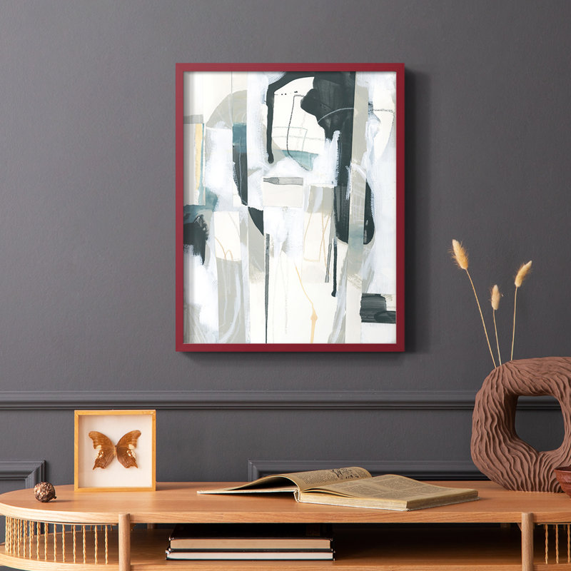 Sea Cavern Strata II, reproduction encadrée - bois massif, Cadre simple rouge, H 10 po x l 8 po