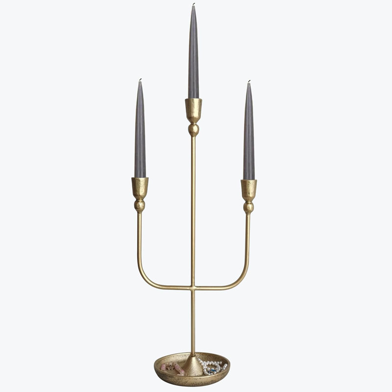 3-candle Brass Candelabra 20.5" Iron Candle Holder