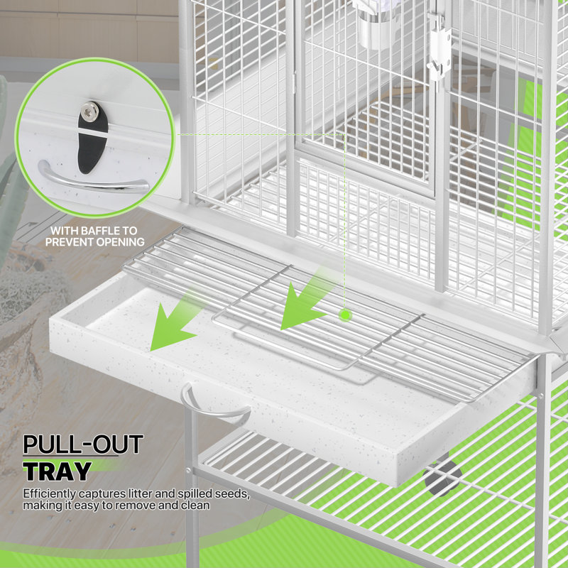 Black 61" Wrought Iron Play Top Bird Cage with Stand