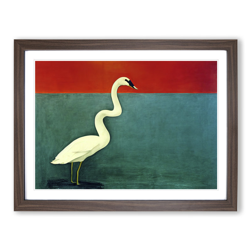 XH1022-6199X Modern Swan Art Abstract - Single Picture Frame Print, 25cm H x 34cm W x 2cm D, Walnut