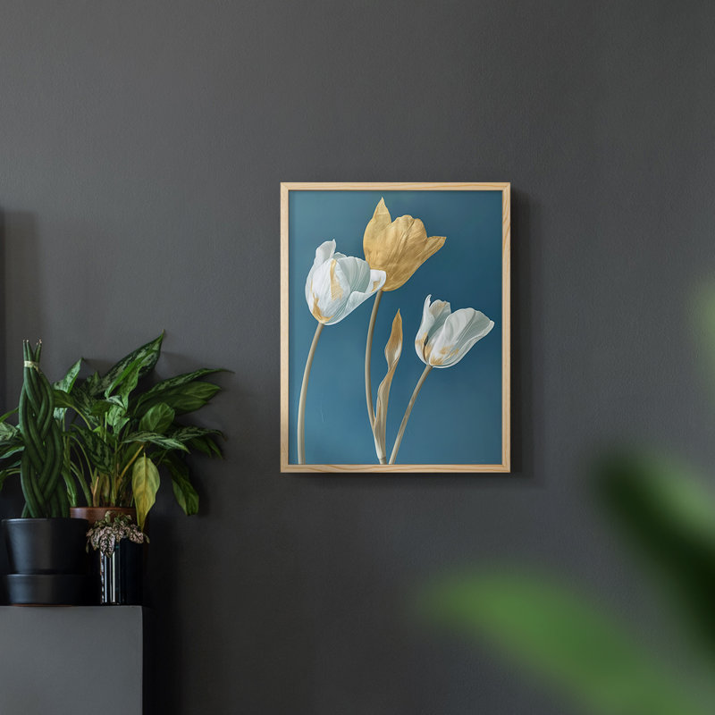 Série FLORAL CXLV - reproduction encadrée de qualité supérieure - prête à être accrochée - aucun clou requis, Naturel