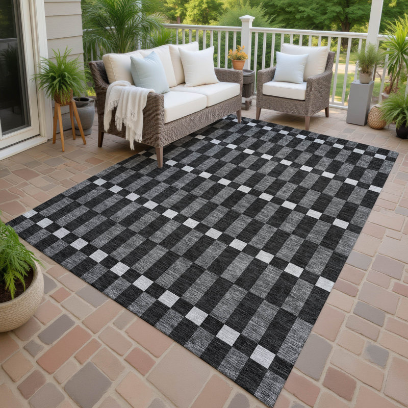 Machine Washable Indoor/Outdoor Chantille ACN2547 Geometric Rug, 8' x 10', Black