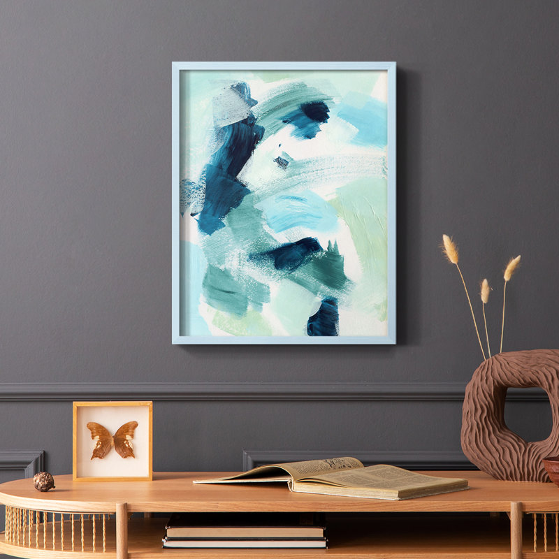 «Teal Composition I», reproduction encadrée - bois massif, H 10 po x l 8 po, Bleu