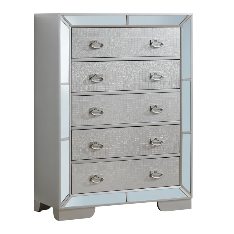 Gray Glam Dovetail Drawer Chest with Mirror