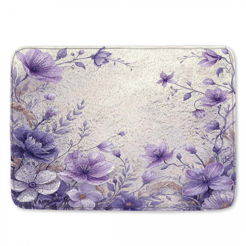 Tapis de bain mauve à motif floral, L 34 po x L 21 po