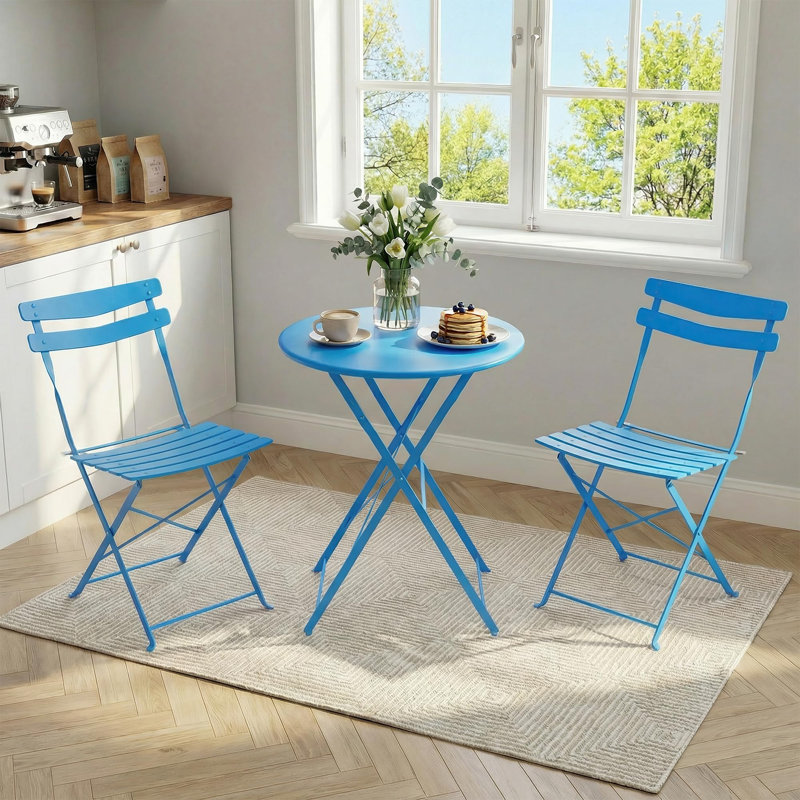 3-Piece Bistro Set – Steel Frame Space-Saving Folding Patio Furniture with 2 Chairs & Bistro Table, for Outdoor Patio, Balcony, Garden