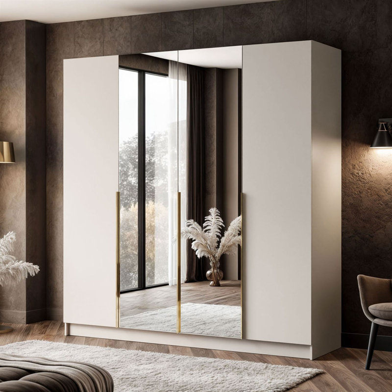 4 Door Manufactured Wood Wardrobe, Gold