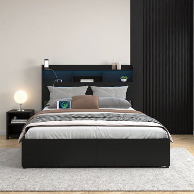 Ultimate Storage Full Bed Frame with 6 Drawers, Charging Headboard & LED Lighting - No Box Spring Needed