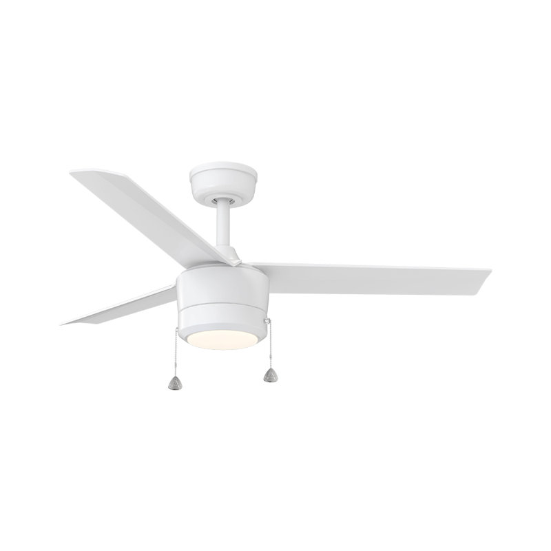 Skelton 44'' Indoor Ceiling Fan with Light, 3-Blade Pull Chain Ceiling Fan, Reversible AC Motor, Color Changing LED Light Kit - Matte White