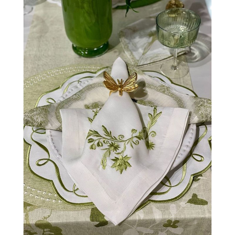 Ribbon Twirl Cotton Blend Scalloped Placemats, Willow