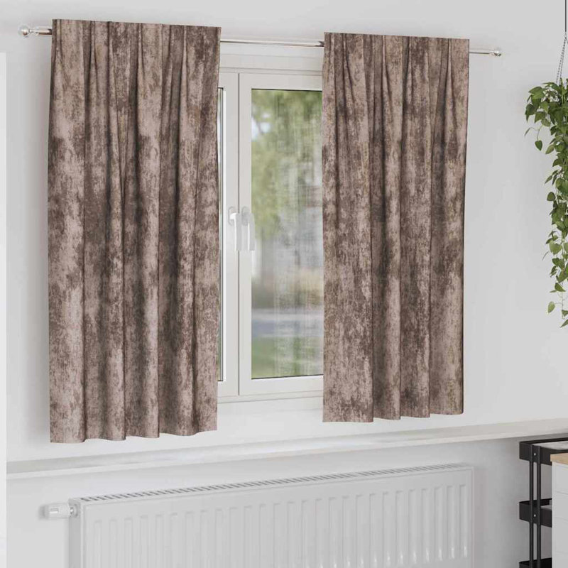 Curtain With Curtains 2 Pcs Velvet, Cappuccino, 140cm Width x 175cm Drop