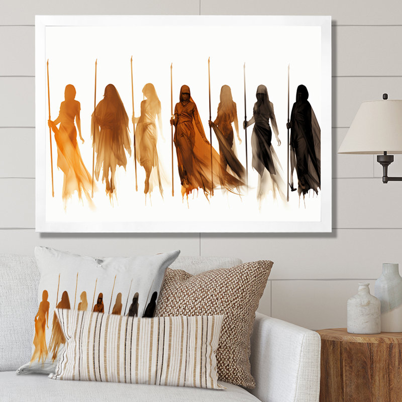 Orange African Somali Nomadic Tales II - African Tribal Framed Wall Art, White Closed Corner Framed, 16" H x 32" W x 1" D