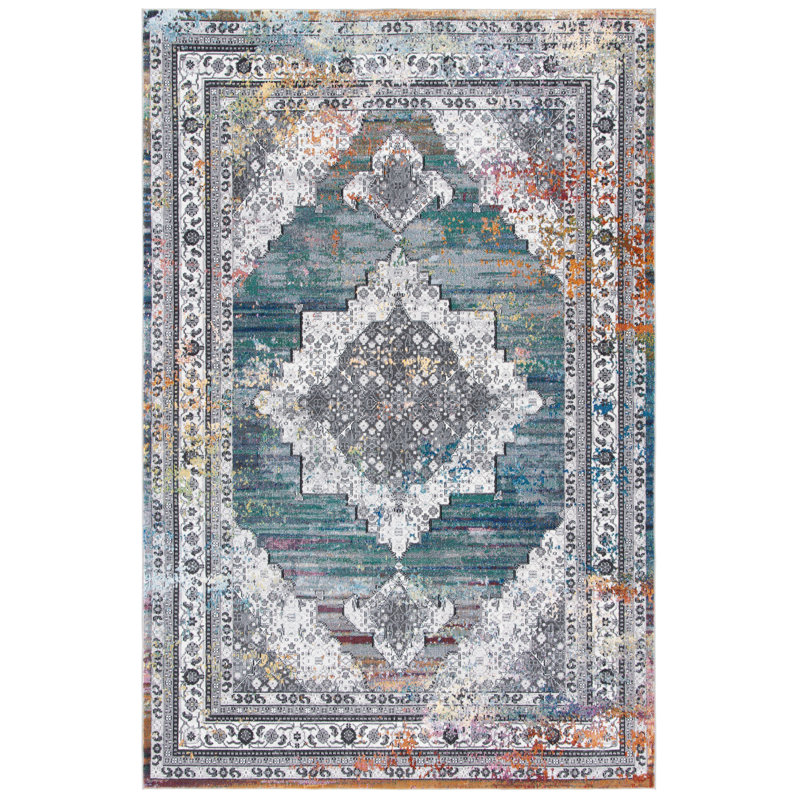 Tapis oriental ivoire / bleu Bruckmann, Rectangle 4 pi x 6 pi