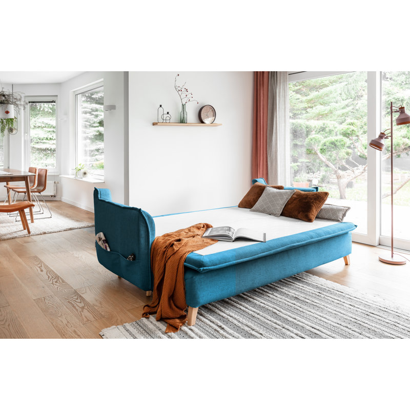 Charming Charlie 3 Seater Sofa Bed, Teal Linen