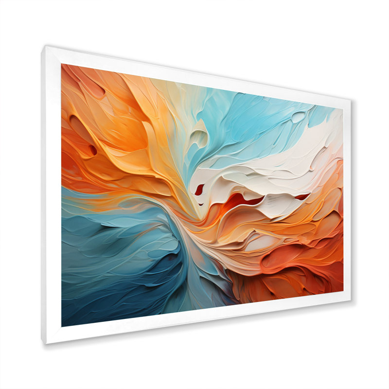 Teal Orange Bold Abstract Flow Collage I - Dams Wall Art, 24" H x 32" W x 1" D, White Single Picture Framed