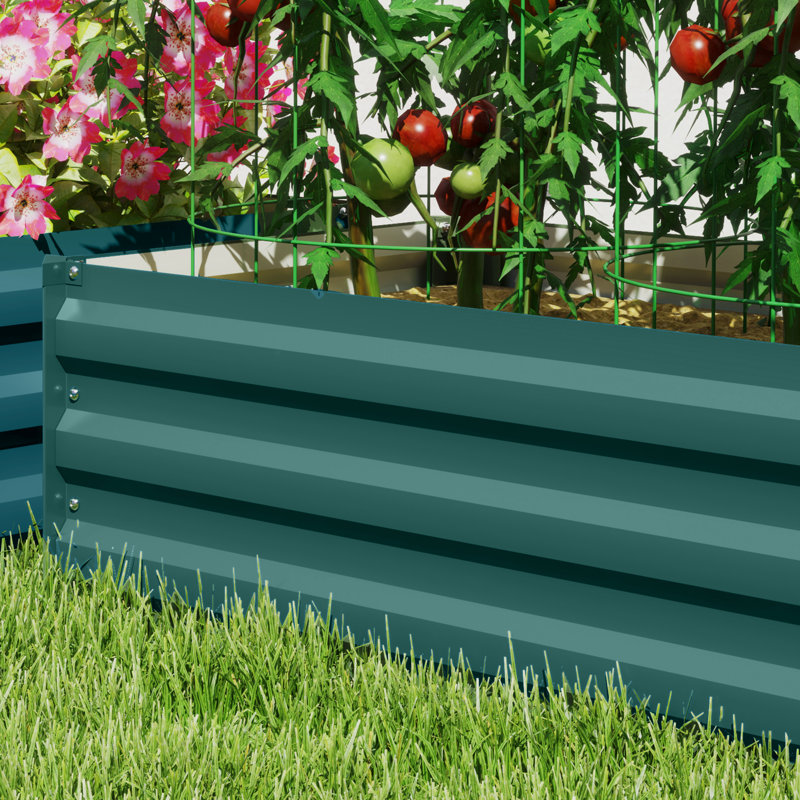 Ensemble de 2 jardinières surélevées, jardinière galvanisée, Vert